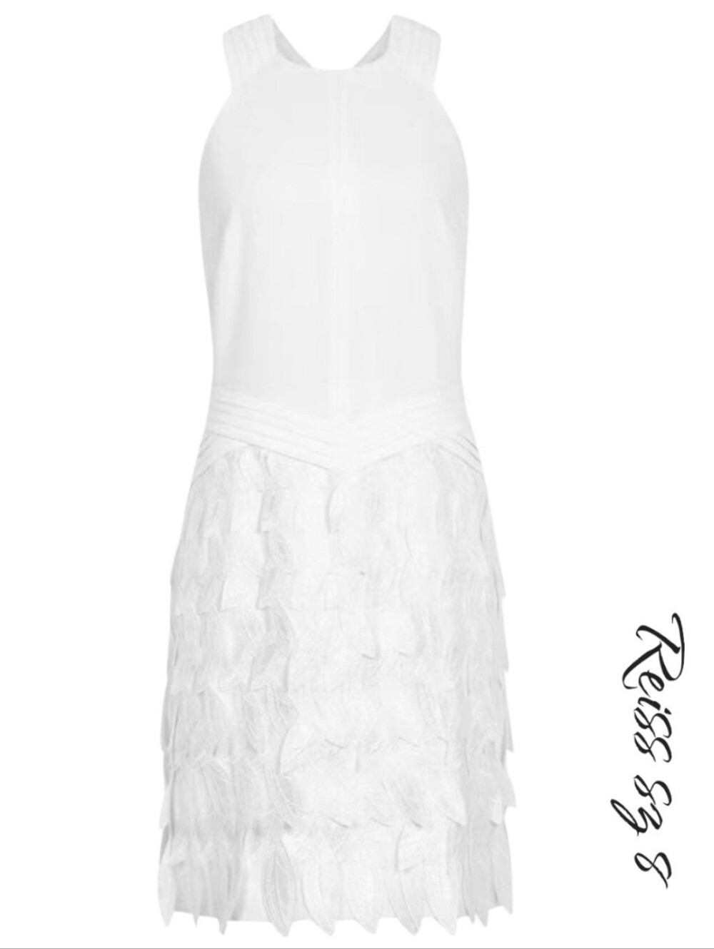 REISS White Flora Feather-Trim Halter Mini Dress Sz 8 - Picture 4 of 16